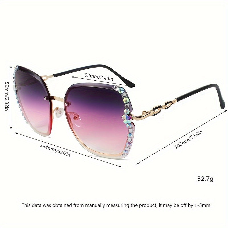 Óculos Femininos Fashion com Lentes Degradê – Armação Metálica com Detalhes em Strass, Estilo Moderno para o Dia a Dia