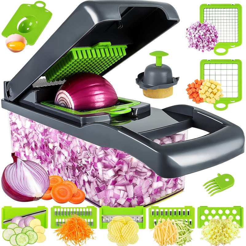 Processador Manual 14 em 1 para Legumes – Fatiador, Picador e Cortador Multifuncional