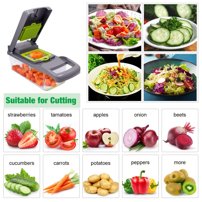 Processador Manual 14 em 1 para Legumes – Fatiador, Picador e Cortador Multifuncional