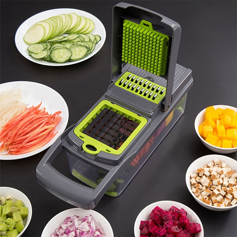 Processador Manual 14 em 1 para Legumes – Fatiador, Picador e Cortador Multifuncional