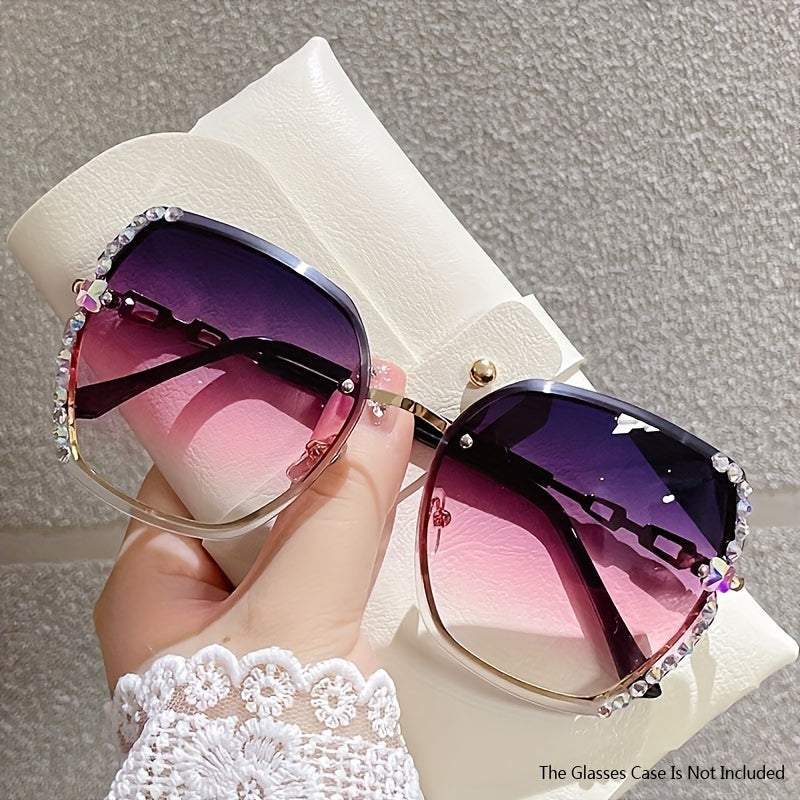 Óculos Femininos Fashion com Lentes Degradê – Armação Metálica com Detalhes em Strass, Estilo Moderno para o Dia a Dia