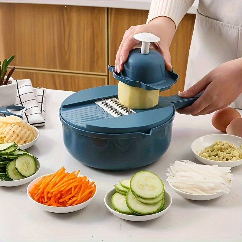 Cortador Manual de Legumes 12 em 1 – Ferramenta Multifuncional para Fatiar, Ralar e Desfiar com Facilidade