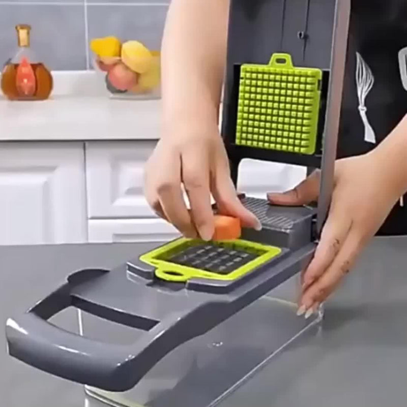 Processador Manual 14 em 1 para Legumes – Fatiador, Picador e Cortador Multifuncional