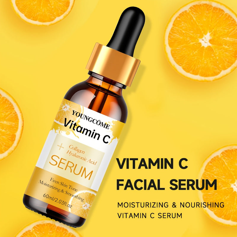 Sérum Facial YOUNGCOME Vitamina C com Retinol, Ácido Hialurônico e Aloe – Hidratação, Nutrição e Firmeza para Todos os Tons Bege Claro