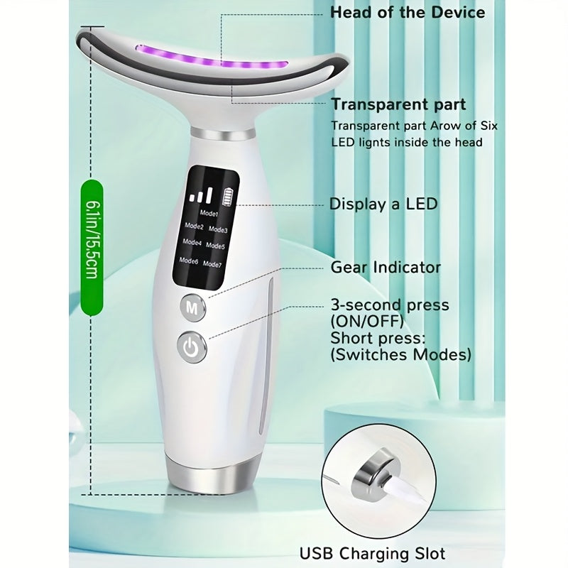 Massageador Facial e de Pescoço 7 em 1 com LED