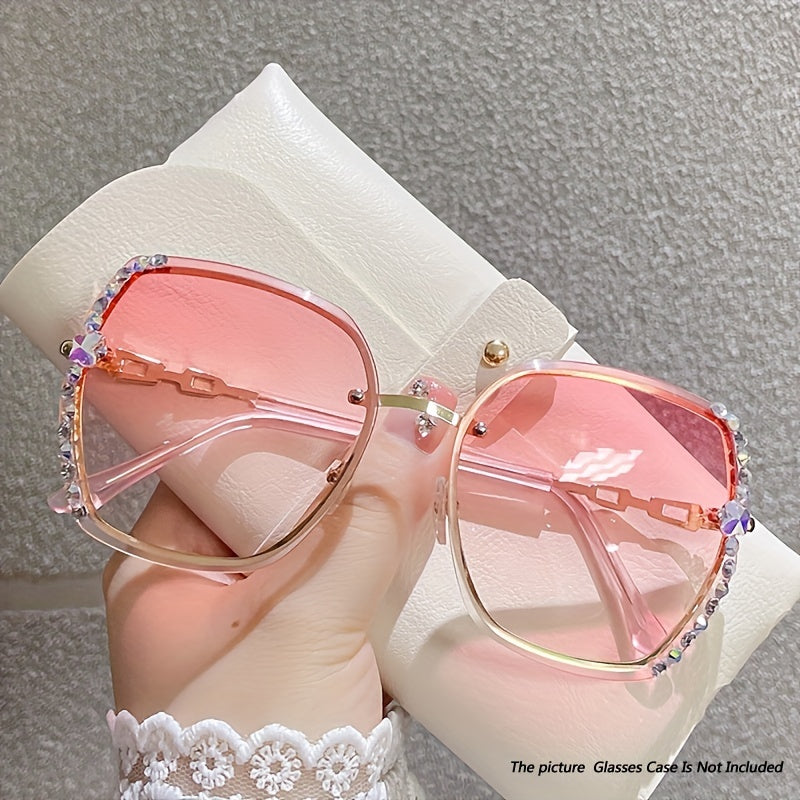 Óculos Femininos Fashion com Lentes Degradê – Armação Metálica com Detalhes em Strass, Estilo Moderno para o Dia a Dia