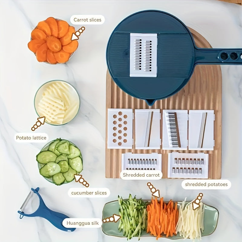 Cortador Manual de Legumes 12 em 1 – Ferramenta Multifuncional para Fatiar, Ralar e Desfiar com Facilidade
